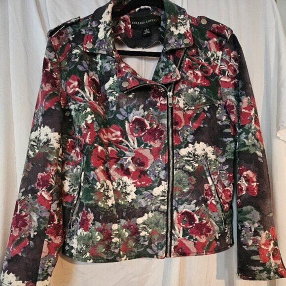 Colleen Lopez Ladies  Green Floral Print Bomber Jacket Size M - Picture 1 of 9